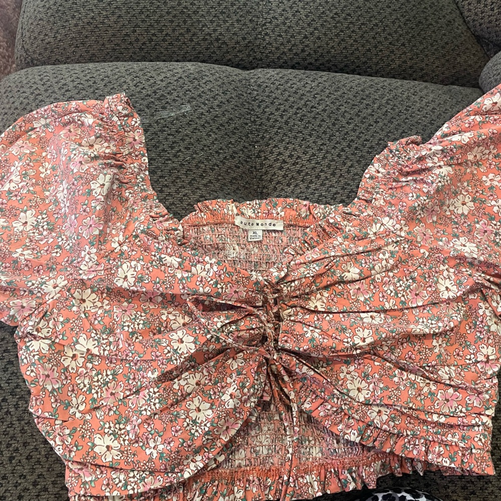 Pink Floral Cap Sleeve Ruched Blouse